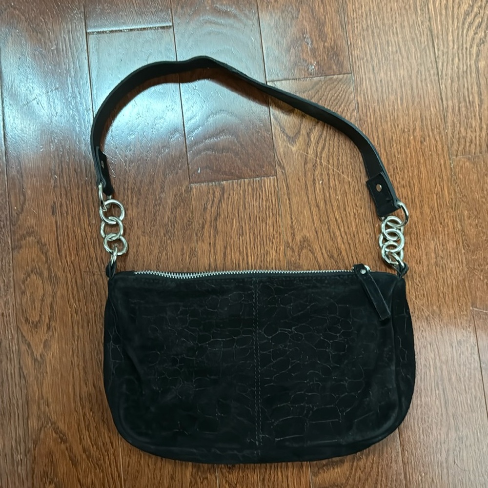 FREE PEOPLE BLACK SUEDE ANIMAL PRINT SHOULDER PURSE